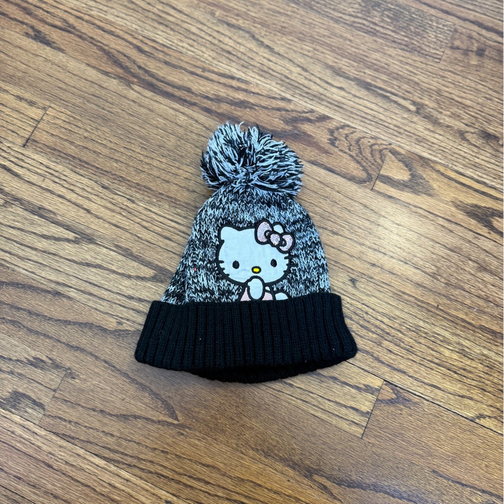 Hello Kitty Black and Gray Knit Beanie